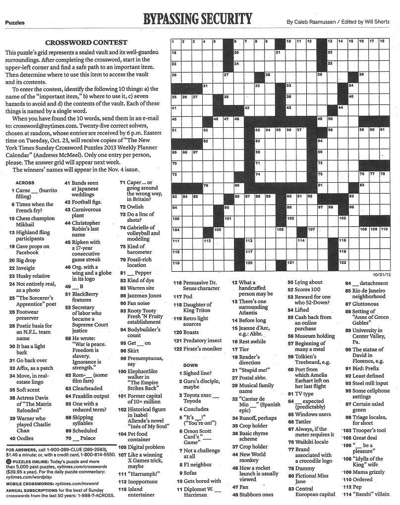 Amazing Ny Times Sunday Crossword Printable Mitchell Blog