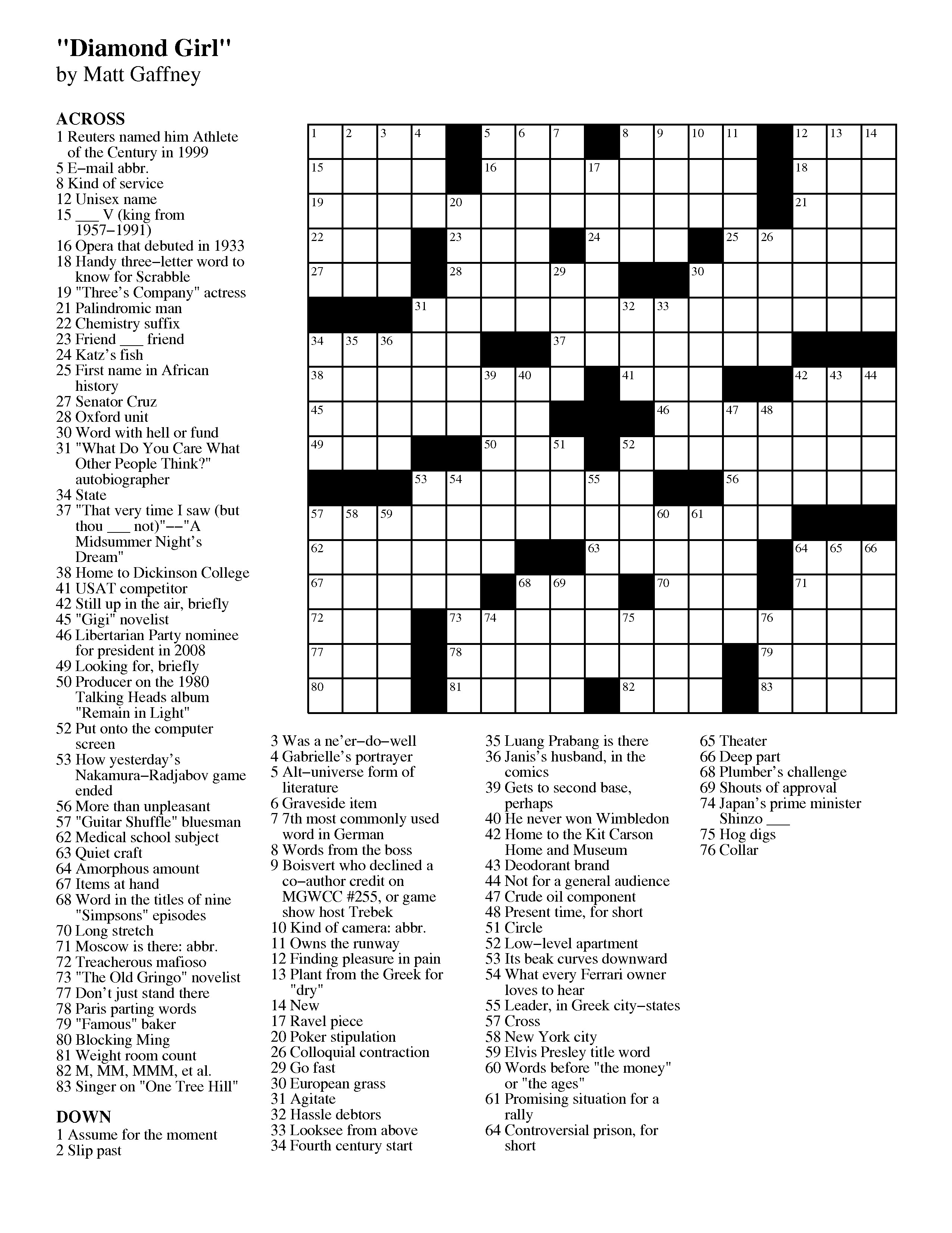 April 2013 Matt Gaffney s Weekly Crossword Contest