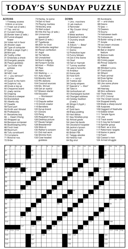 Free Printable Sunday Crosswords Printable Crossword Puzzles Bingo 