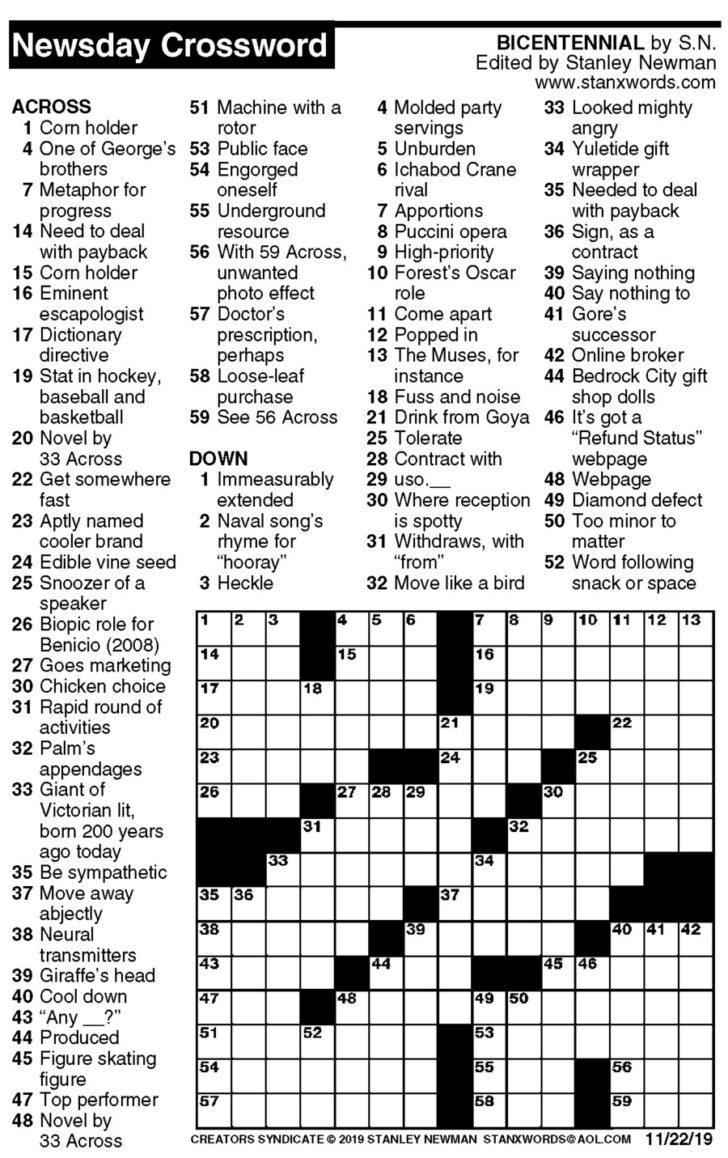 Printable Crossword Puzzles Usa Today Newsday