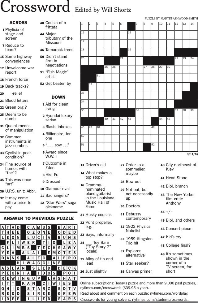 Printable Crossword Puzzles New York Magazine