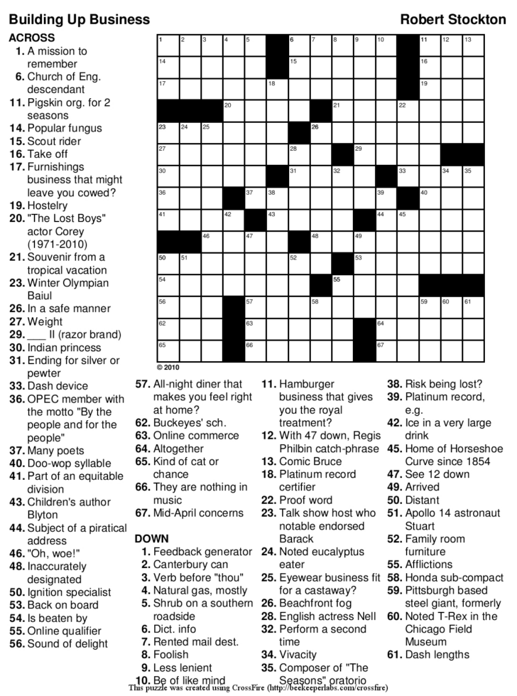 Printable Crossword Puzzles With Answers
