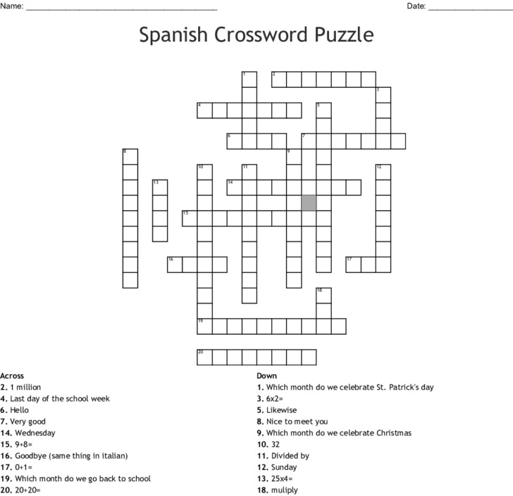 Printable Crossword Puzzles In Spanish