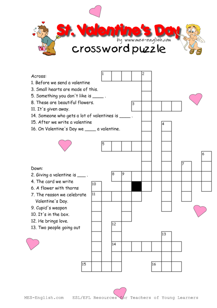 Valentines Crossword Puzzles Free Printable