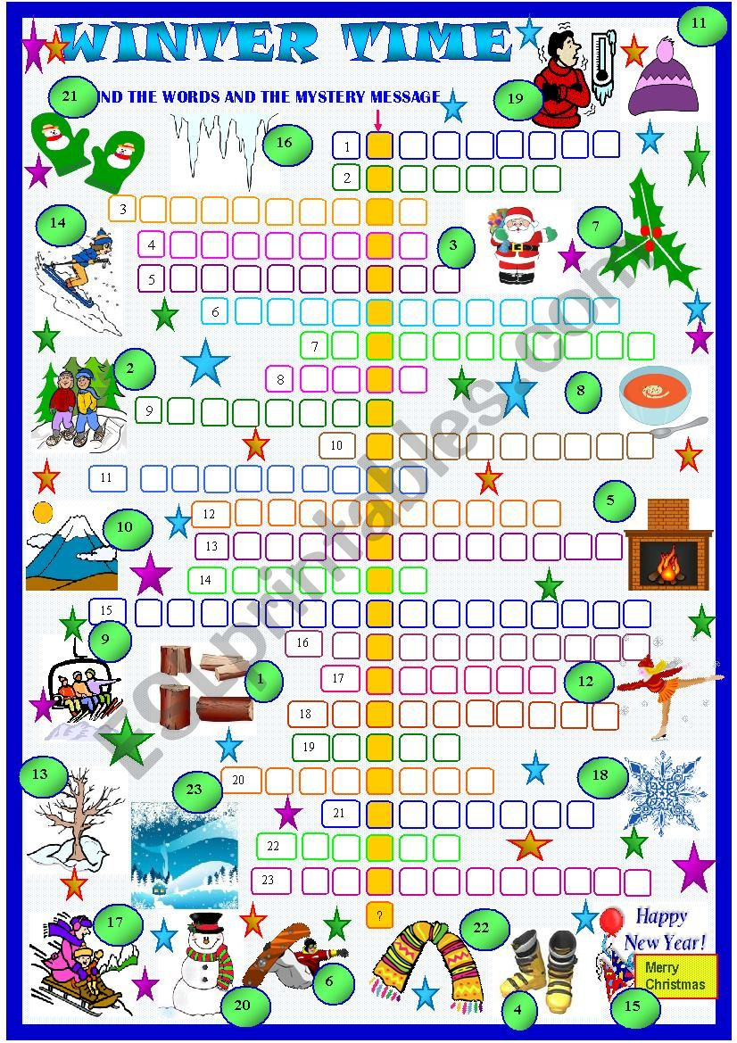 Winter Crossword Puzzle ESL Worksheet By Spied d aignel