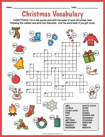 A Fun Free Printable Crossword Puzzle Worksheet Featuring Christmas 