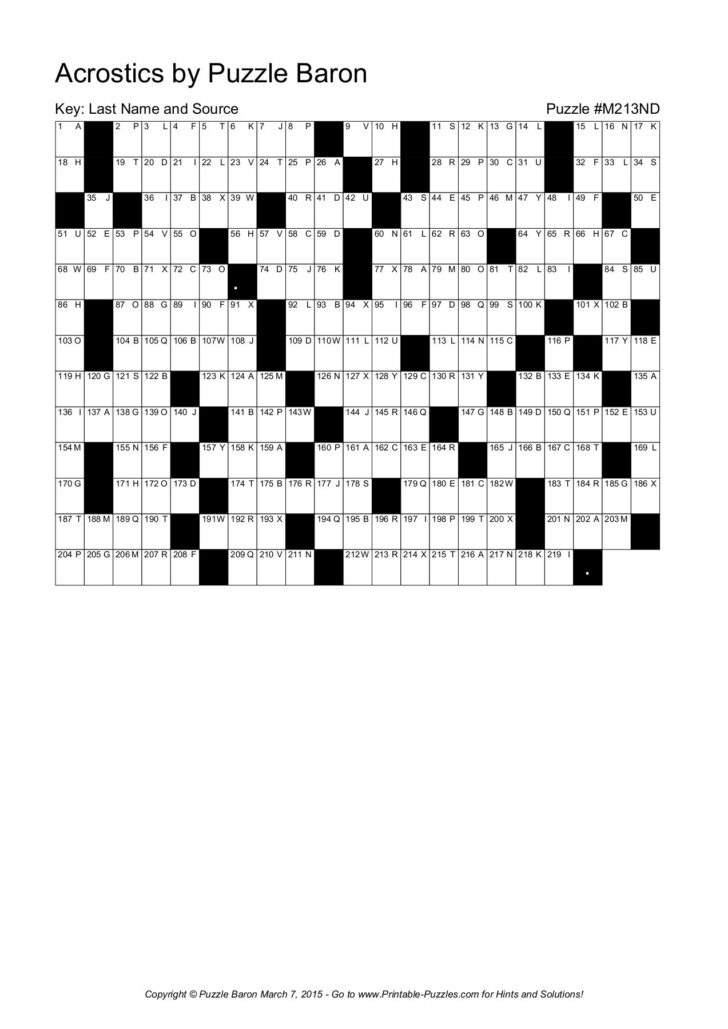 Printable Crossword Puzzles Puzzle Baron