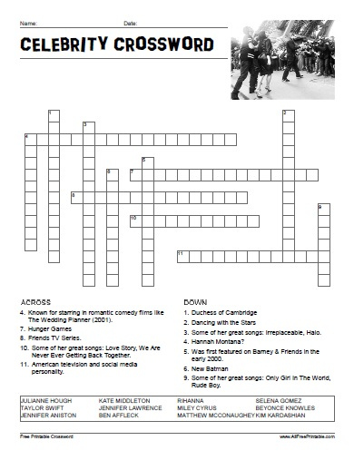 FREE Celebrity Crossword Puzzles To Print