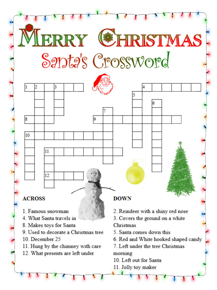 Printable Christmas Crossword Puzzles For Adults With Answers 