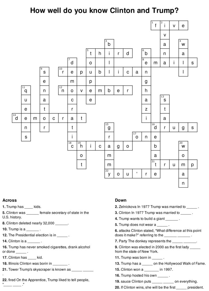 Crossword Puzzle And Answers Sheet