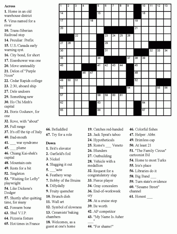 Easy Printable Crossword Puzzles Free Online