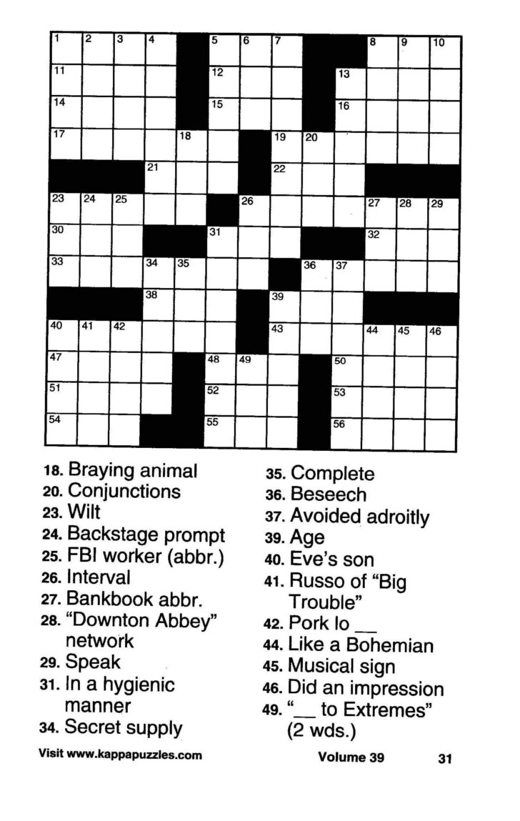 Big Print Crossword Puzzles Printable
