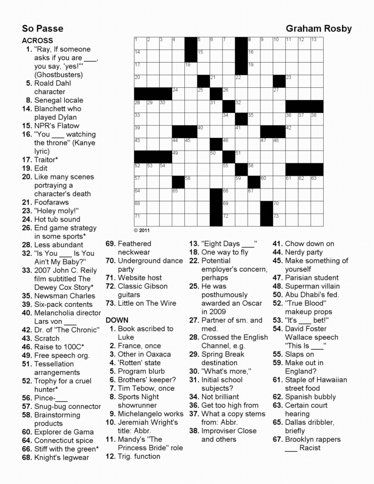 FREE Printable Pop Culture Crossword Puzzles