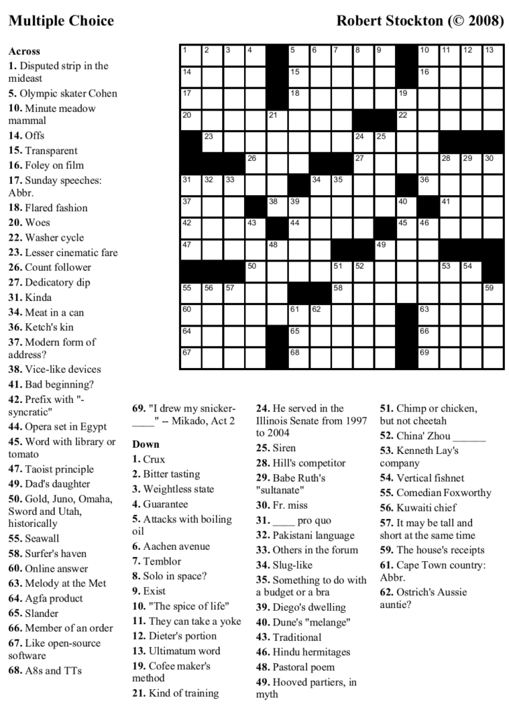 Printable Crossword Puzzles And Answers