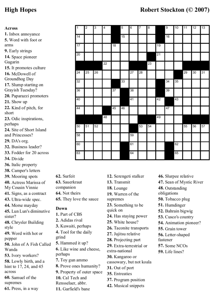 FREE Printable Crossword Puzzles Easy Medium