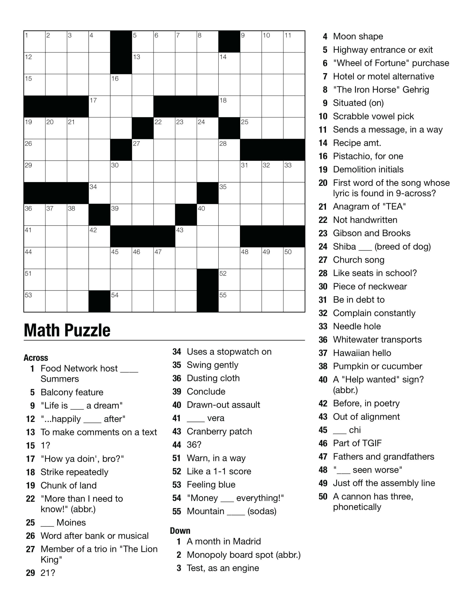 Printable Crossword Puzzles For Middle School Printable Crossword Puzzles