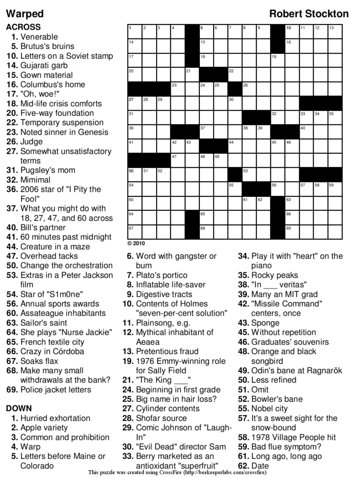 Free Crossword Puzzles Printable For Seniors Printable Crossword Puzzles