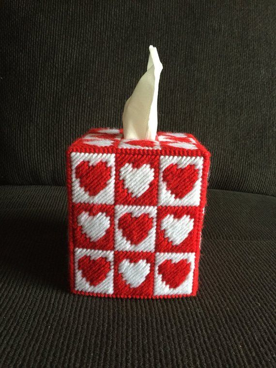 So Cute Valentines Day Hearts Plastic Canvas Tissue Box Etsy 