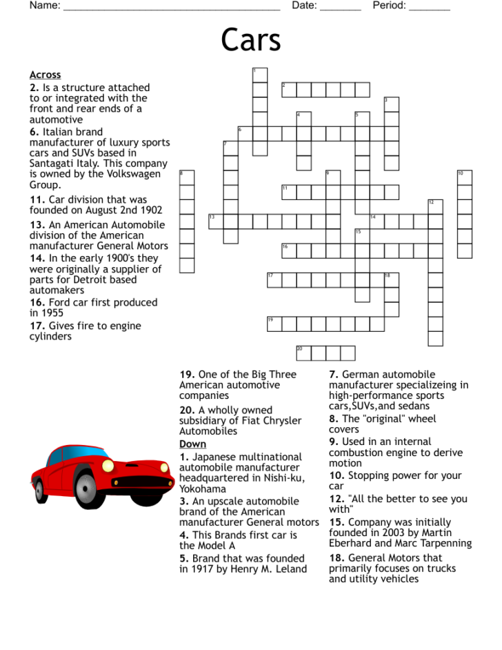 Printable Crossword Puzzles About Cars