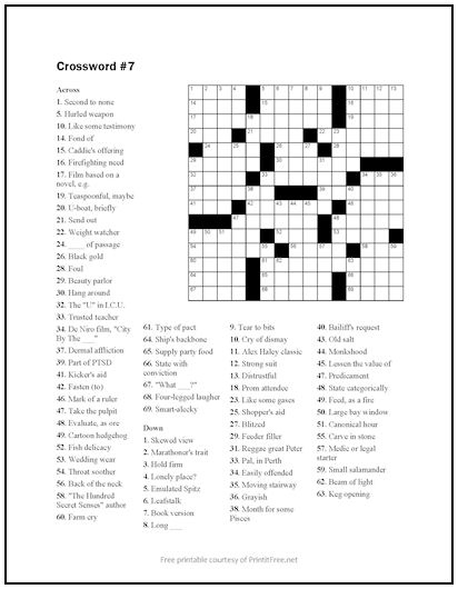 Crossword Puzzle 7 Print It Free