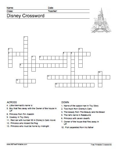 Disney Crossword Puzzle MyFreePrintable