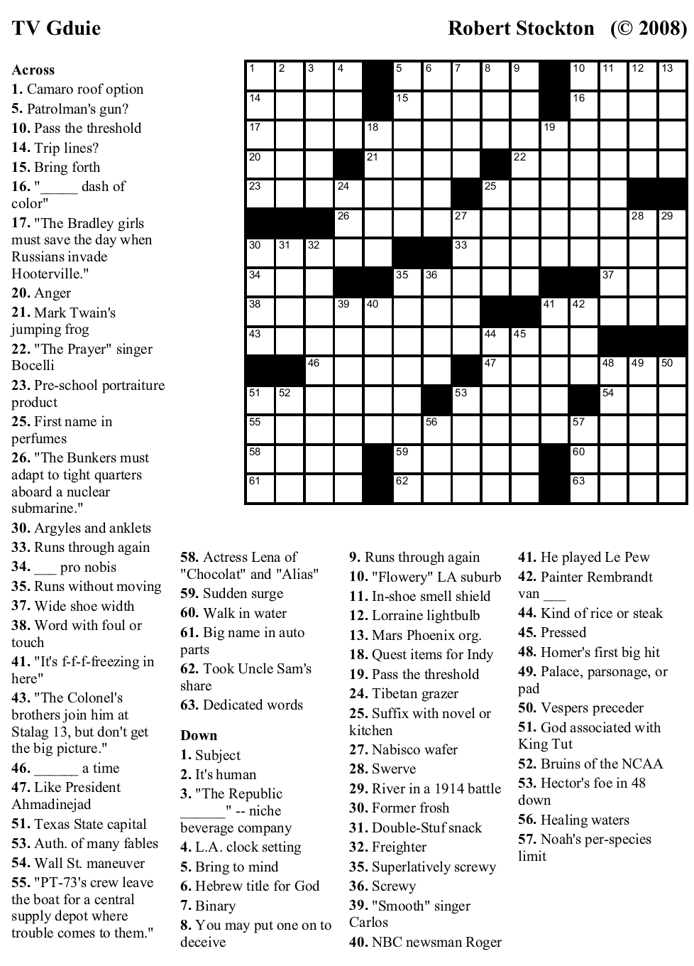 Tv Guide Crossword Puzzles Free Printable Crossword Puzzles Printable