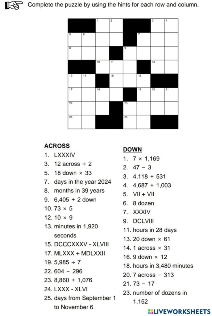 Ejercicio De Math Crossword Printable Crossword Puzzles