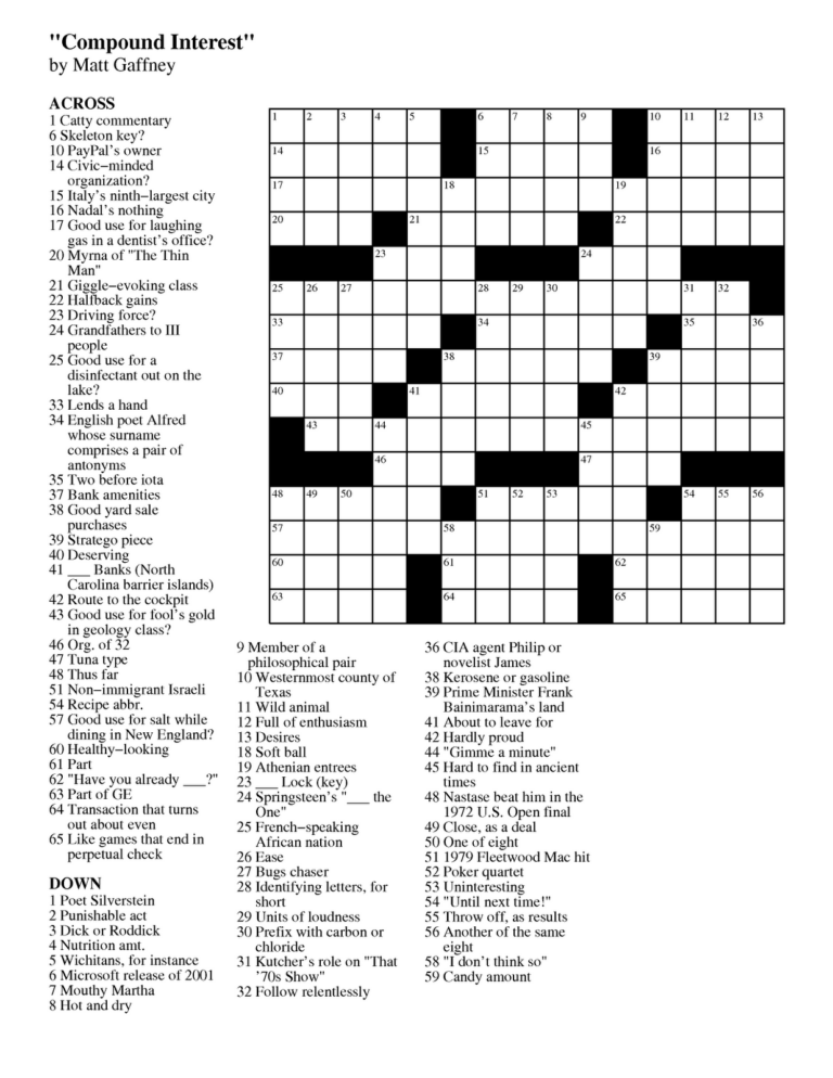 Eugene Sheffer Printable Crossword Printable Word Searches Printable