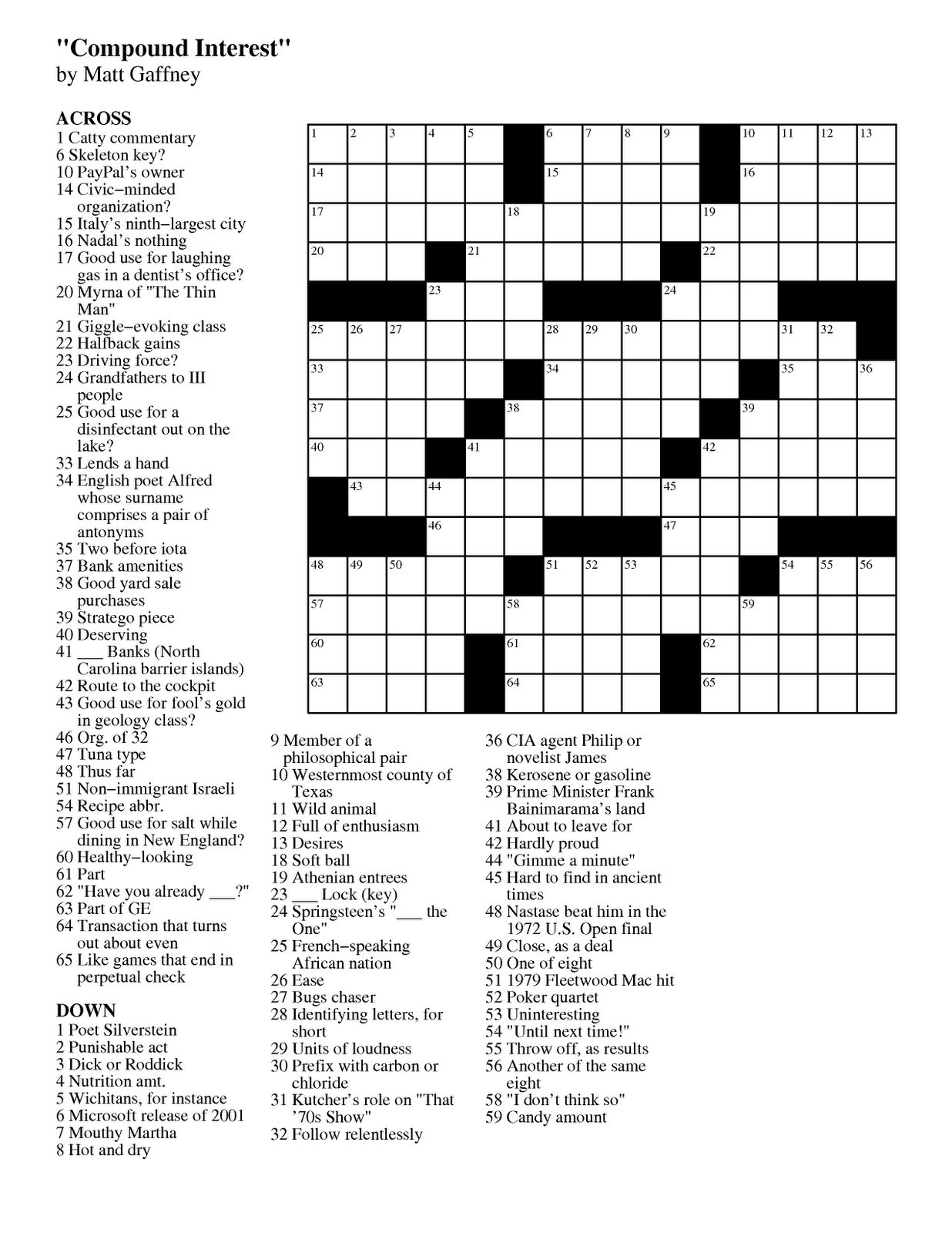 Eugene Sheffer Printable Crossword Printable Word Searches