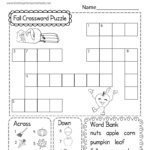 Fall Crossword Puzzle Worksheet For Kindergarten Free Printable