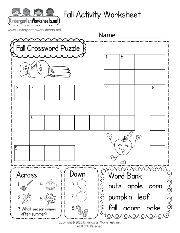 FREE Printable Kindergarten Crossword Puzzles