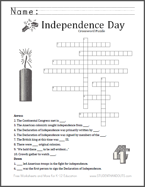 Fourth Of July Crossword Puzzle Free To Print PDF File 
