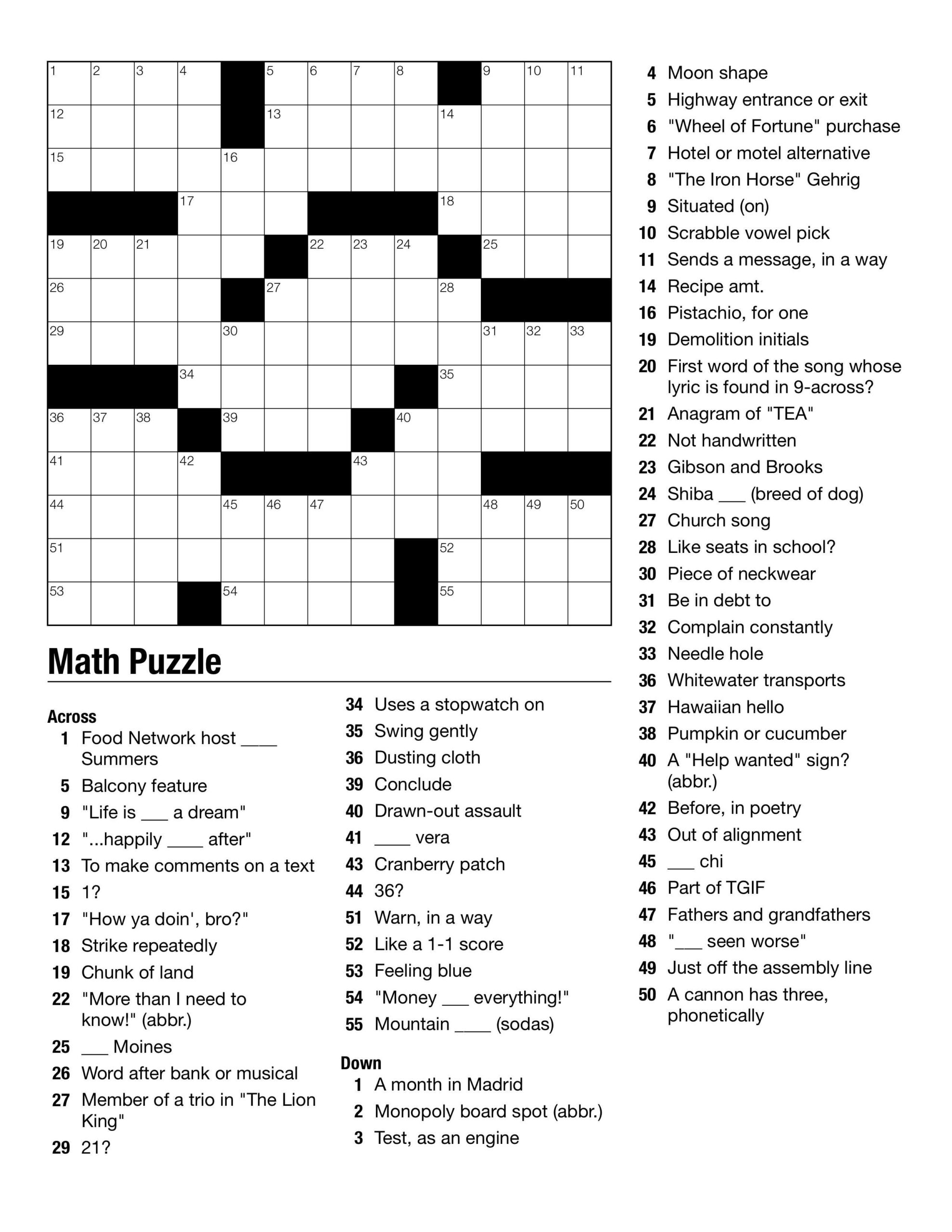Printable Crossword Puzzles For College Students Printable Crossword ...