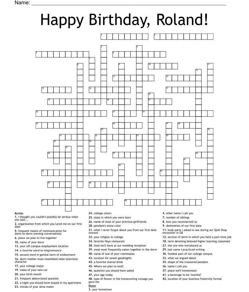 Happy Birthday Roland Crossword WordMint