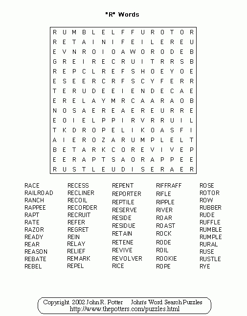 John s Word Search Puzzles R Words