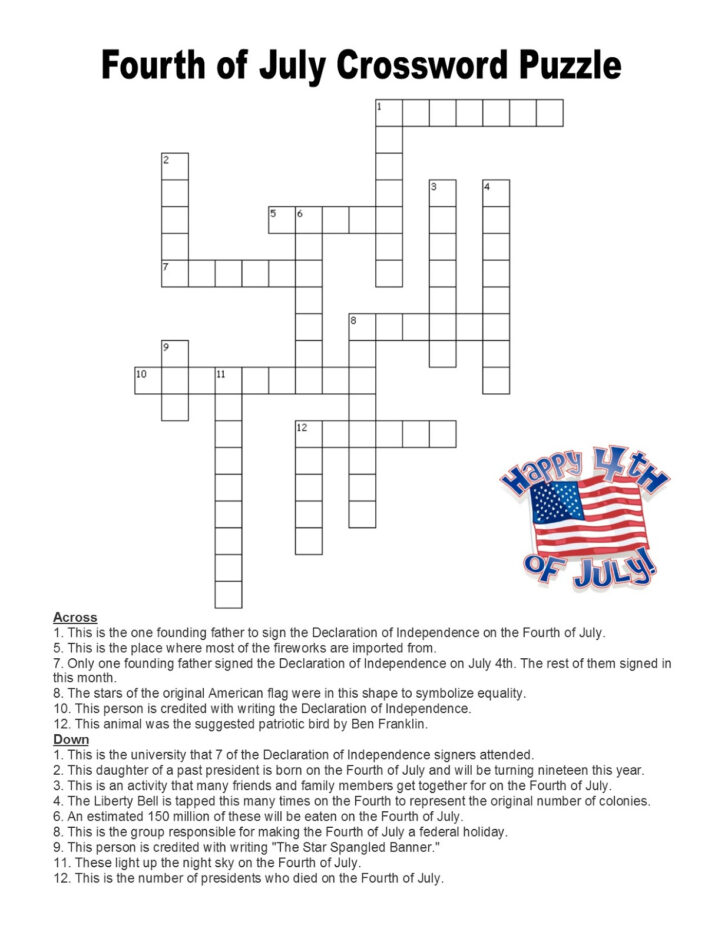 Printable Crossword Puzzles July