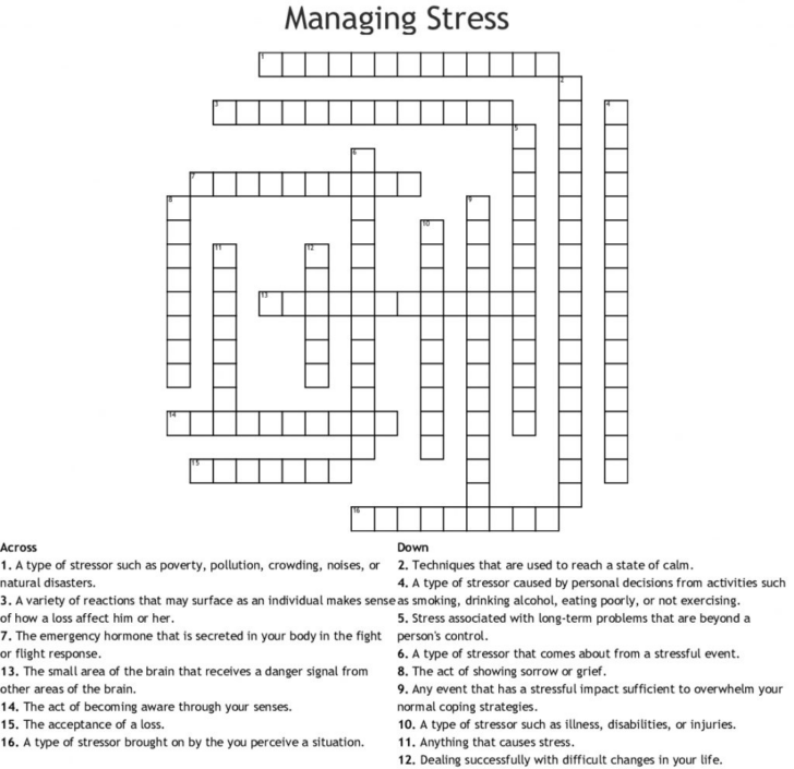 Printable Crossword Puzzles On Stress