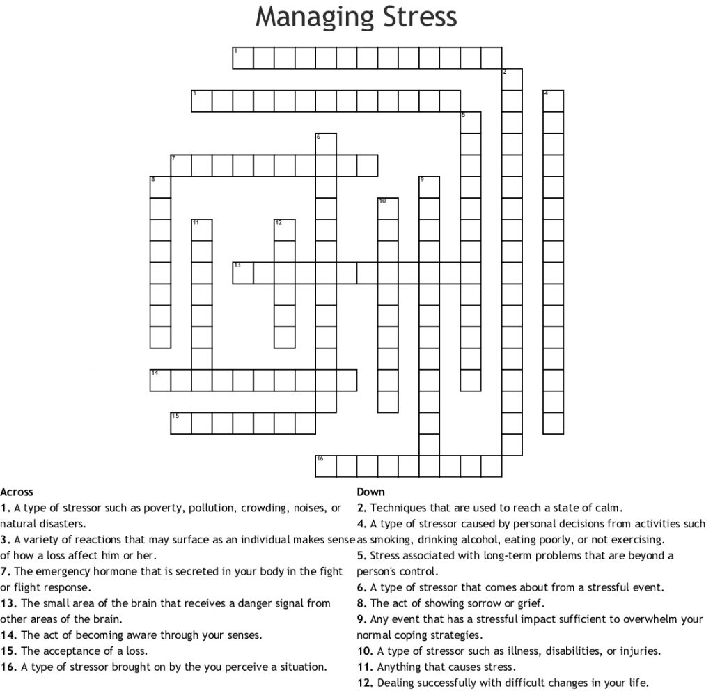 Managing Stress Crossword Wordmint Printable Stress Management 