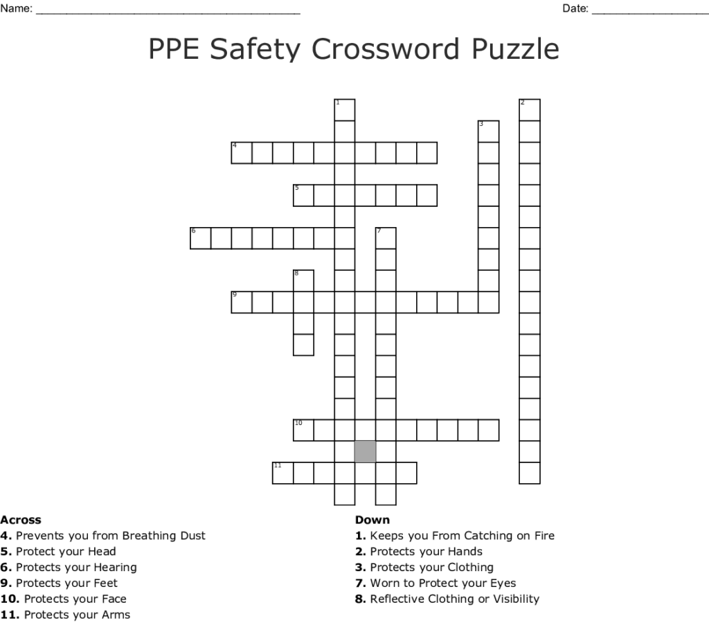 PPE Safety Crossword Puzzle WordMint Printable Crossword Puzzles