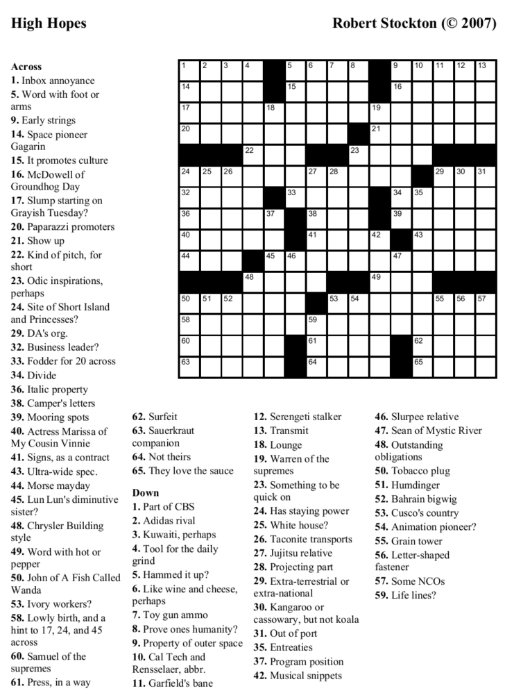 Printable Crossword Puzzles Easy Medium