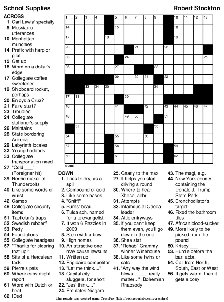 Crossword Puzzles High School Printable