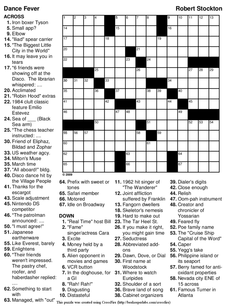 Printable Crossword Puzzles And Solutions