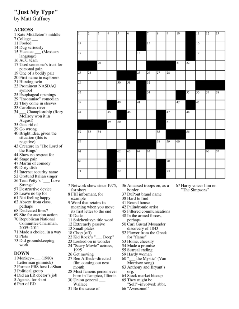 September Crossword Puzzle Printable Printable Word Searches Printable Crossword Puzzles