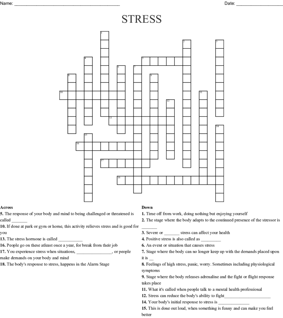 STRESS Crossword WordMint Printable Crossword Puzzles