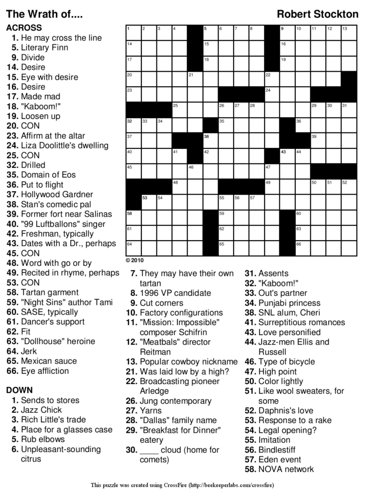 Printable Crossword Puzzles For Teens