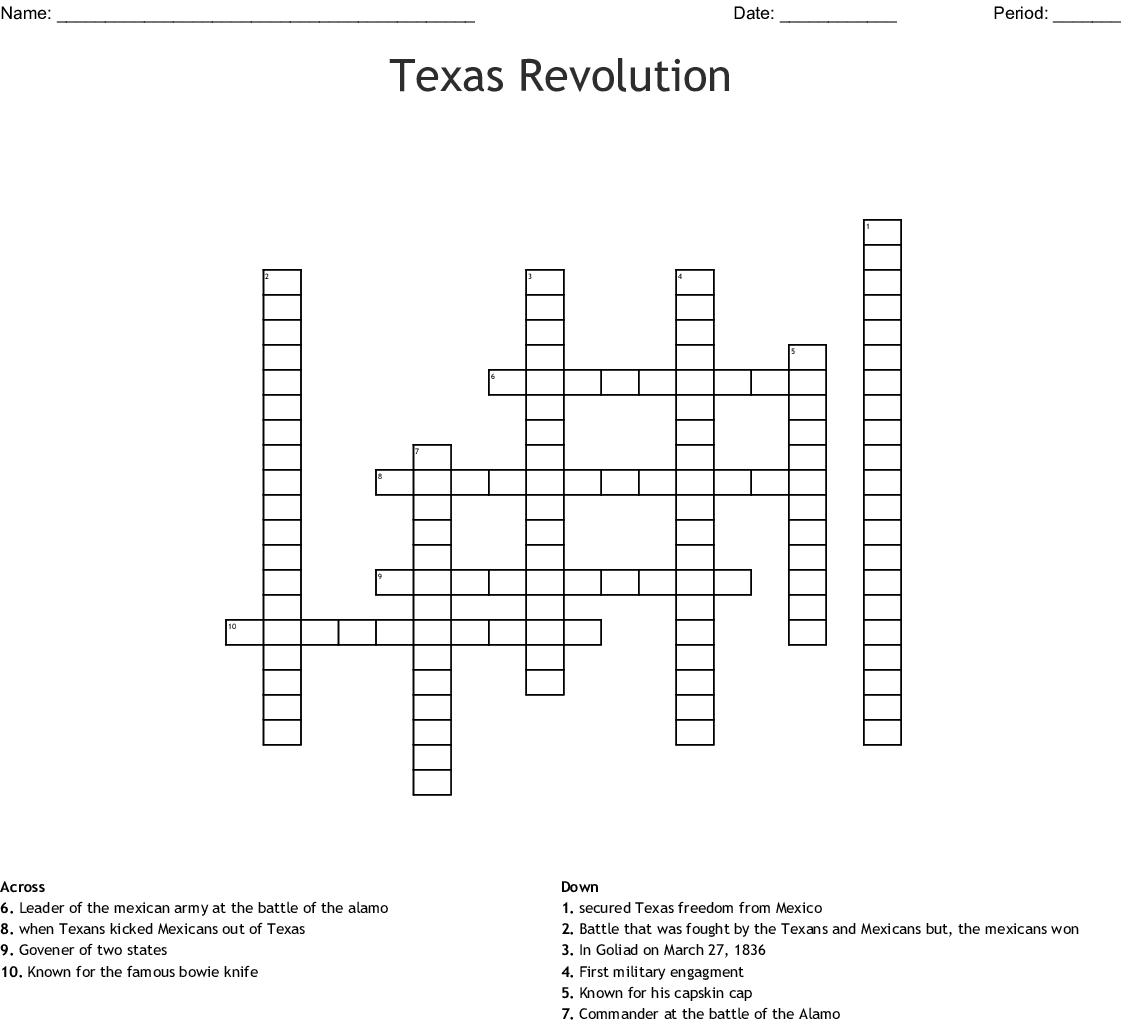 Texas History Crossword Puzzle WordMint