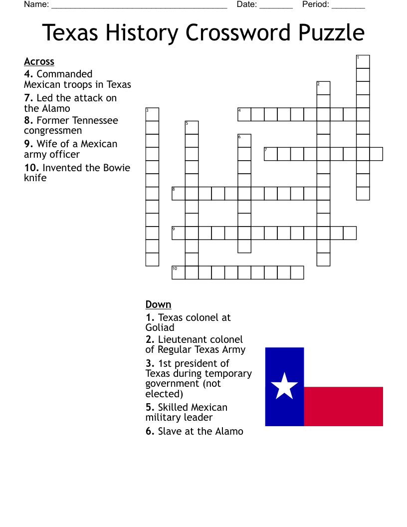 Texas Revolution Crossword WordMint