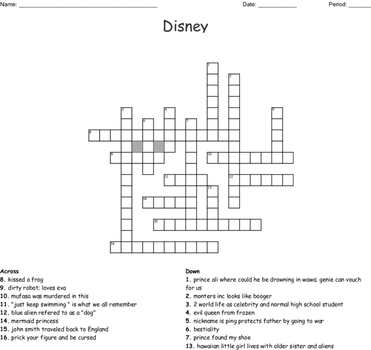Unusual Disney Crossword Puzzles Printable Hamilton Blog | Printable ...