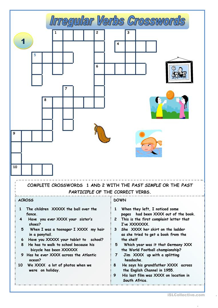 Verb Tense Crossword Puzzle Worksheet Printable Grammar Crossword 