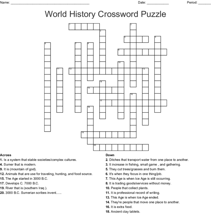 Printable Crossword Puzzles About History